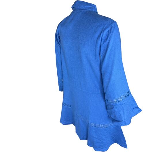 Isaac Mizrahi Live! Bridgehampton Linen Tunic w/ Lace Trim Blue XS NWOT - Picture 5 of 14